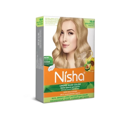 ULTRA BLONDE 10.0 Nisha Creme Hair Color (УЛЬТРА БЛОНД 10.0 крем-краска для волос, Ниша), 20 г + 20 мл + 6 мл.