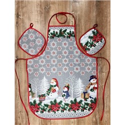 Кухонный набор "Новогодние снеговики"-сер. 3 пр. рогожка хлопок 100%