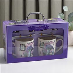 Набор кружек керамических с ложками и подставками «Букет лаванды», 2 предмета: 330 мл, рисунок МИКС