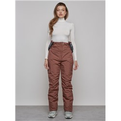 Полукомбинезон с высокой посадкой женский зимний коричневого цвета 7399K