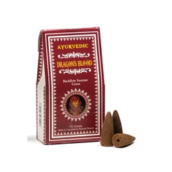 Backflow Incense Cones DRAGON'S BLOOD, Ayurvedic (Благовония стелющийся дым КРОВЬ ДРАКОНА, Аюрведик), уп. 10 конусов