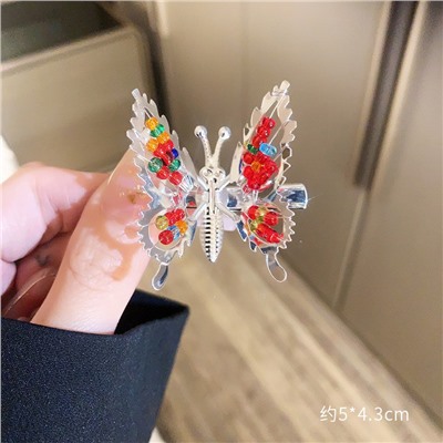 Движущаяся заколка-бабочка из 90-х на пружинке с бисером, 1 штука