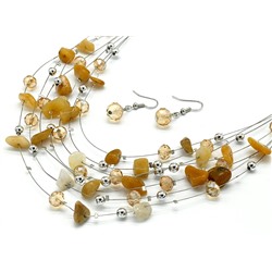 Колье, Серьги 7нитей из кварца желтого и циркона, 45см