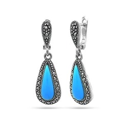 Серьги из серебра бирюза пресс., марказит, SL-AGA20
