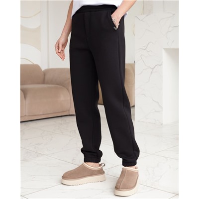 Брюки джоггеры теплые из футера трехнитики c начесом