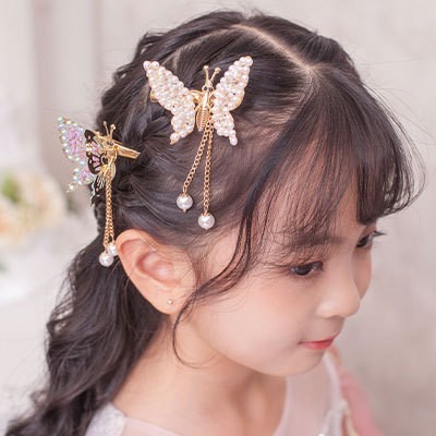 Движущаяся заколка-бабочка на пружинке ЖЕМЧУЖНАЯ с подвеской