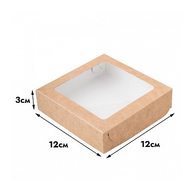 Коробка для печенья 12*12*3 см, крафт с окном