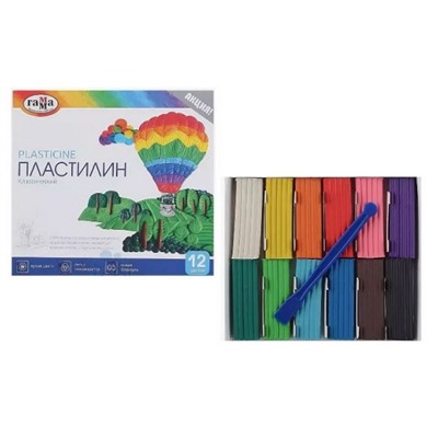 Пластилин 12 цв. Гамма  240г  со стеком  281033