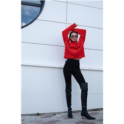 Джемпер вязаный оверсайз с длинным рукавом алый