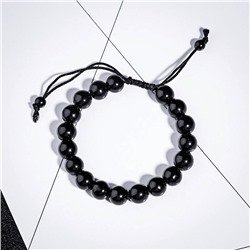 Браслет из камня ЧЕРНЫЙ АГАТ (синт.) на завязках (бусины 10 мм), 1 шт.