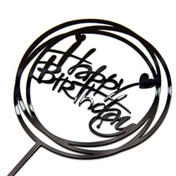 Топпер круглый «Happy Birthday» черный
