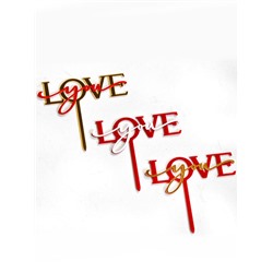 Топпер акриловый  «Love you» золотой с красной надписью