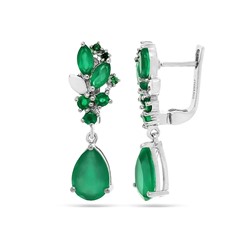Серьги из серебра зеленый агат, наноизумруд, Алия