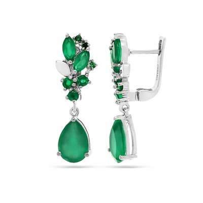 Серьги из серебра зеленый агат, наноизумруд, Алия
