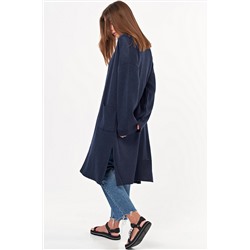 Кардиган вязаный прямой длинный с карманами синий