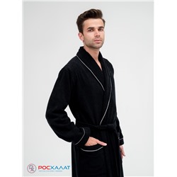Мужской махровый халат с кантом черный МЗ-33 (100)