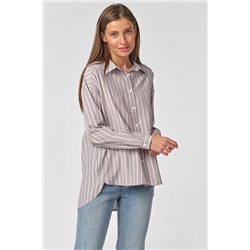 Рубашка свободная на пуговицах в полоску на сером