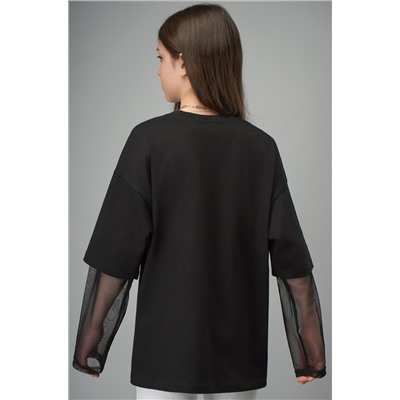 Лонгслив для девочки оверсайз с двойным рукавом Happyfox