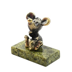 Мышка с сыром из бронзы на подставке из змеевика 50*25*45мм