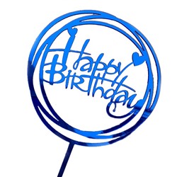 Топпер круглый «Happy Birthday» синий