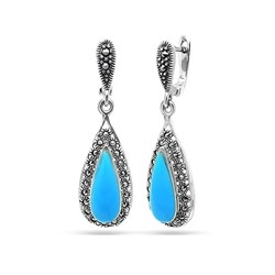 Серьги из серебра бирюза пресс., марказит, SL-AGA42