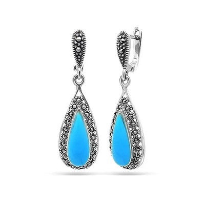 Серьги из серебра бирюза пресс., марказит, SL-AGA42