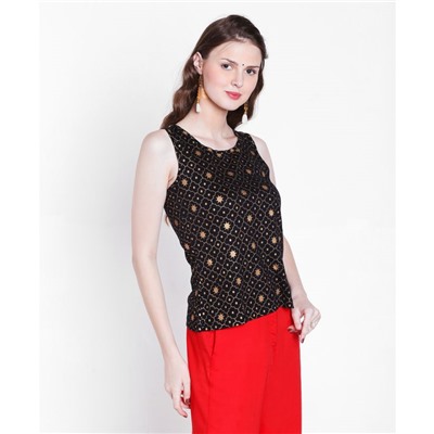 Srishti Gold Print Sleeveless Top XXL (Colour Black)