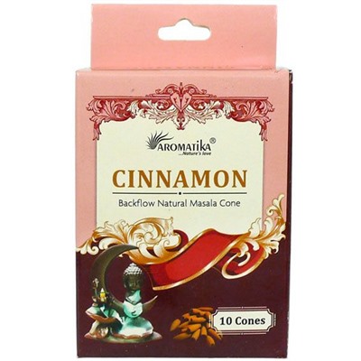 CINNAMON Backflow Natural Masala Cone, Aromatika (КОРИЦА стелющийся дым, Ароматика), 10 конусов.