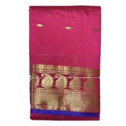 Сари однотонное с Золотистой каймой, цвет РОЗОВЫЙ (разный дизайн, Size: Onesize), 1 шт.