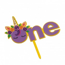 Топпер "One, единорог с цветами" фиолетовый 8,5*14 см