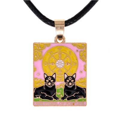 Кулон Tarot ЧЕРНАЯ КОШКА КОЛЕСО ФОРТУНЫ - The Wheel of Fortune, на шнуре (металл, размер 2,4*2 см.), 1 шт.