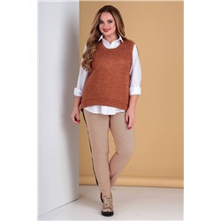 Liona Style 723 рыжий, Брюки,  Блуза,  Жилет