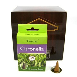 Tulasi Incense CONES CITRONELLA, Sarathi (Туласи благовония КОНУСЫ ЦИТРОНЕЛЛА, Саратхи), уп. 15 конусов.