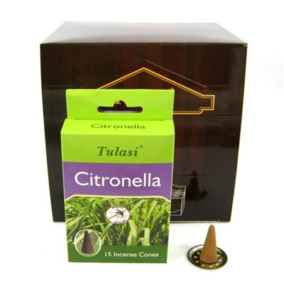 Tulasi Incense CONES CITRONELLA, Sarathi (Туласи благовония КОНУСЫ ЦИТРОНЕЛЛА, Саратхи), уп. 15 конусов.