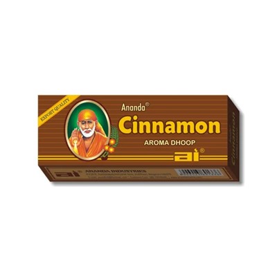 CINNAMON Aroma Dhoop, Ananda (Безосновные арома благовония КОРИЦА с подставкой, Ананда), 1 уп. (20 г.)