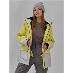 Горнолыжная куртка женская зимняя желтого цвета 7077J