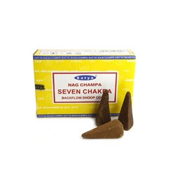 NAG CHAMPA SEVEN CHAKRA Backflow Dhoop Cones, Satya (НАГ ЧАМПА СЕДЬМАЯ ЧАКРА благовония пуля стелющийся дым, Сатья), уп. 10 конусов.