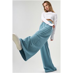 Брюки широкие из футера голубые