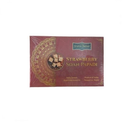 STRAWBERRY Soan Papdi, Bharat Bazaar (Соан Папди со вкусом КЛУБНИКИ, индийские сладости из нутовой муки, Бхарат Базар), 250 г.