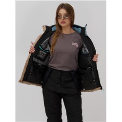 Горнолыжная куртка женская зимняя бежевого цвета 027B