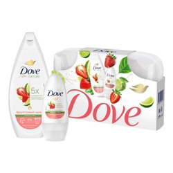 Набор подар. DOVE Клубничный крем (Гель д/душа + дез-шарик+косметичка) (мятый)УЦЕНКА! СКИДКА 15%