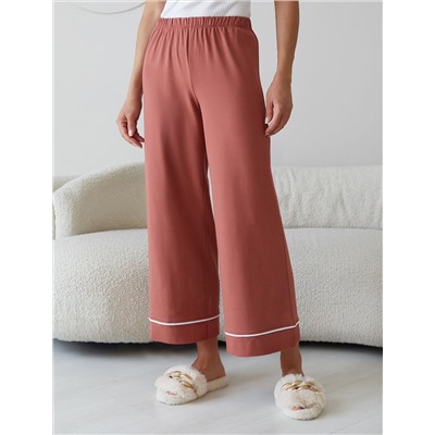 Укороченные брюки из эластичного хлопка с контрастным кантом