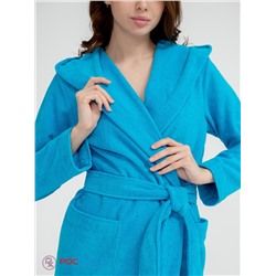 Махровый женский укороченный халат с капюшоном Бирюзовый МЗ-01 (14)