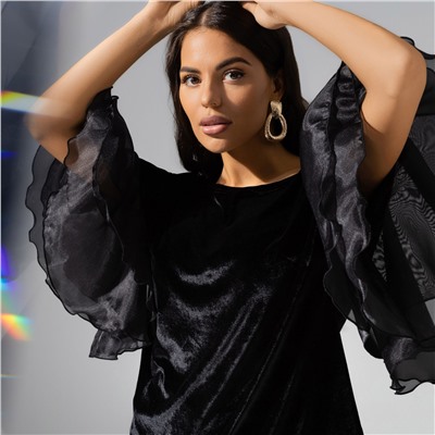 Блуза из бархата и органзы, Молниеносная влюбленность (black)