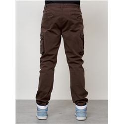 Джинсы карго мужские с накладными карманами коричневого цвета 2401K
