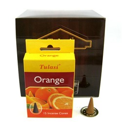 Tulasi Incense CONES ORANGE, Sarathi (Туласи благовония КОНУСЫ АПЕЛЬСИН, Саратхи), уп. 15 конусов.