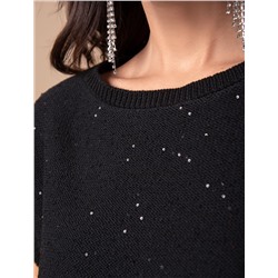 Джемпер с цельнокроенным коротким рукавом из хлопковой пряжи с пайетками