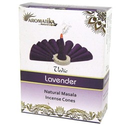 Vedic LAVENDER Natural Masala Incense Cones, Aromatika (Ведик ЛАВАНДА, натуральные конусные благовония, Ароматика), уп. 10 конусов.