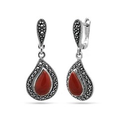 Серьги из серебра агат, марказит, SL-AGA30