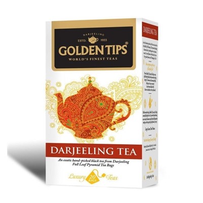 DARJEELING TEA, Golden Tips (ДАРДЖИЛИНГ 100% Индийский черный листовой чай, коробка 20 пакетиков-пирамидок, Голден Типс), 40 г.